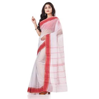 White woven cotton saree with blouse 1