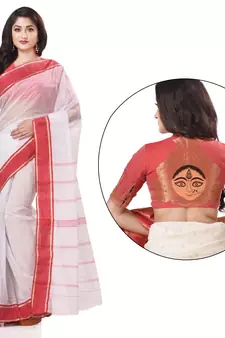 White woven cotton saree with blouse