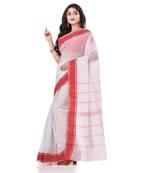 White woven cotton saree with blouse