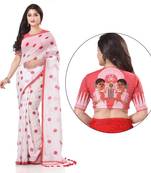 White woven cotton saree with blouse