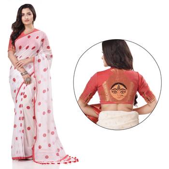 White woven cotton saree with blouse 1