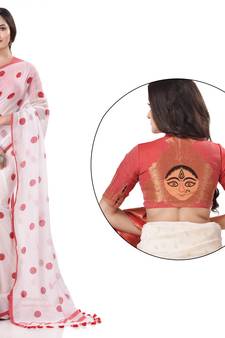 White woven cotton saree with blouse
