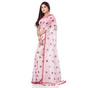 White woven cotton saree with blouse 2