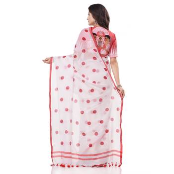 White woven cotton saree with blouse 4