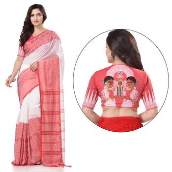 White woven cotton saree with blouse 1