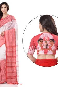 White woven cotton saree with blouse