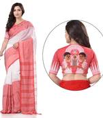 White woven cotton saree with blouse