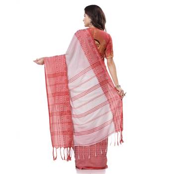 White woven cotton saree with blouse 4