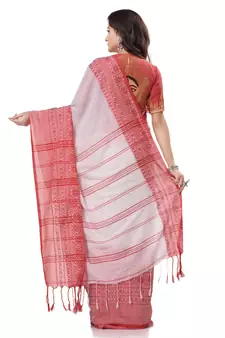 White woven cotton saree with blouse