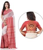 White woven cotton saree with blouse