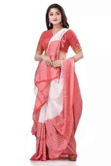 White woven cotton saree with blouse