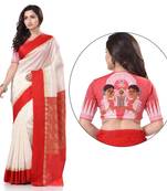White woven art silk saree with blouse