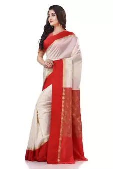 White woven art silk saree with blouse