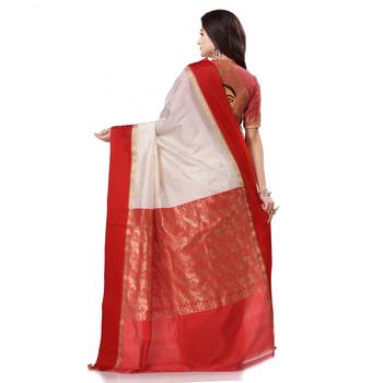 White woven art silk saree with blouse 4