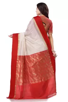 White woven art silk saree with blouse