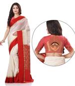 White woven art silk saree with blouse
