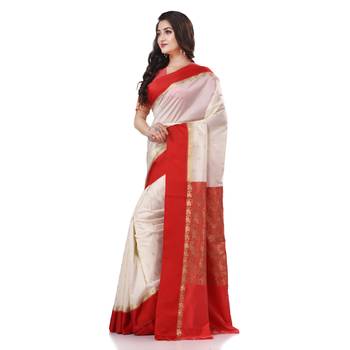 White woven art silk saree with blouse 2