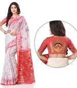 White woven cotton saree with blouse