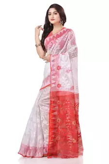White woven cotton saree with blouse