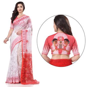 White woven cotton saree with blouse 1
