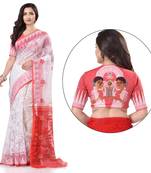 White woven cotton saree with blouse