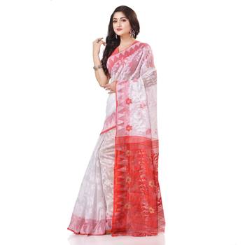White woven cotton saree with blouse 2