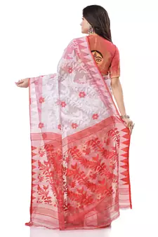 White woven cotton saree with blouse