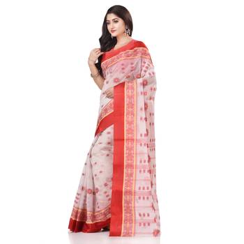 Red woven cotton saree with blouse 1