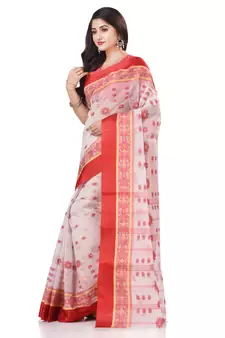 Red woven cotton saree with blouse