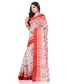 Red woven cotton saree with blouse