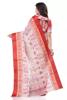 Red woven cotton saree with blouse