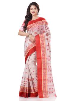 White Woven Cotton Saree Without Blouse