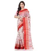 White Woven Cotton Saree Without Blouse