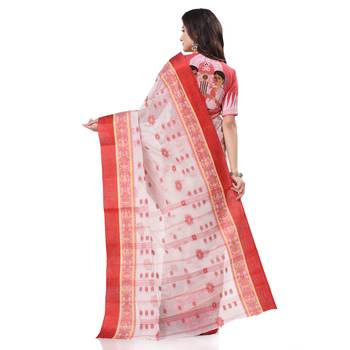 White Woven Cotton Saree Without Blouse 4