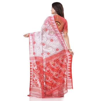 White Woven Cotton Saree Without Blouse 3