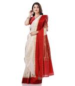 White Woven Art Silk Saree Without Blouse