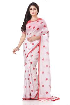 White Woven Cotton Saree Without Blouse