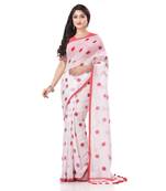 White Woven Cotton Saree Without Blouse