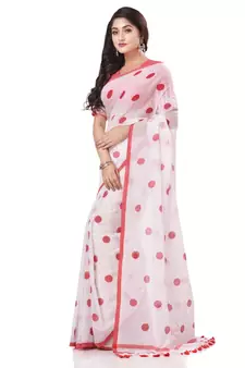 White Woven Cotton Saree Without Blouse