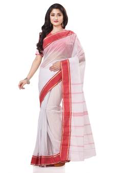 White woven cotton saree 
