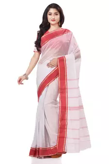 White woven cotton saree 