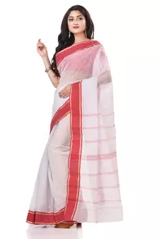 White woven cotton saree 