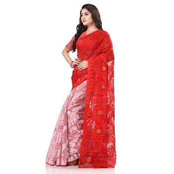 White Woven Cotton Saree Without Blouse 3