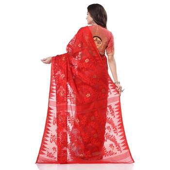 White Woven Cotton Saree Without Blouse 4