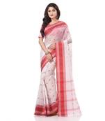 White Woven Cotton Saree Without Blouse