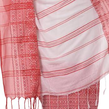 White Woven Cotton Saree Without Blouse 3