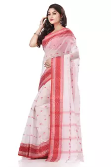 White Woven Cotton Saree Without Blouse