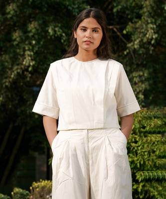 Ivory Louisa Shoulder Pleated Top 2