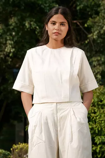Ivory Louisa Shoulder Pleated Top