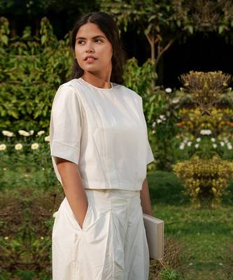 Ivory Louisa Shoulder Pleated Top 6